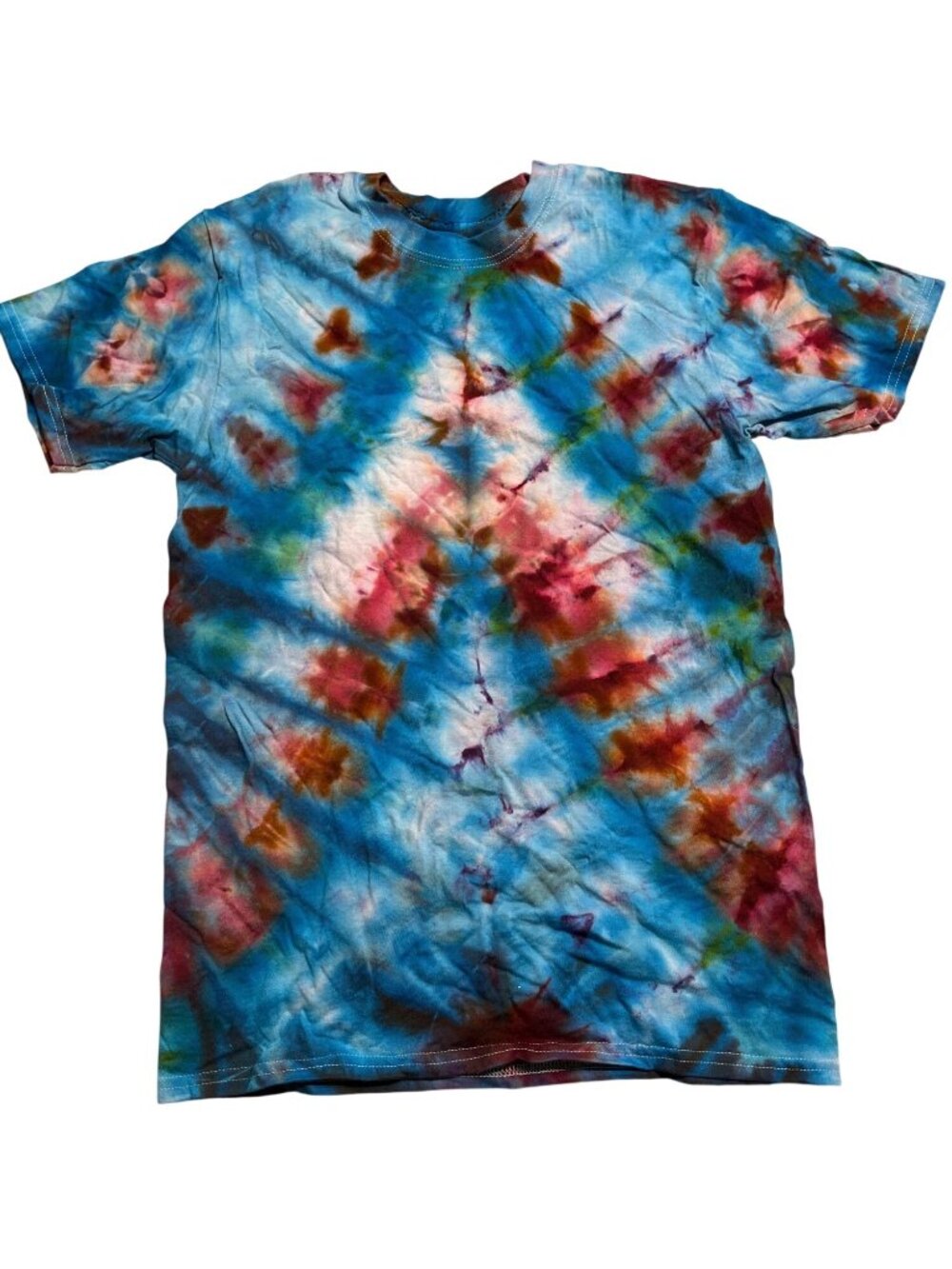 Custom Tie Dyed Cotton T-Shirt Size Small Blue Raspberry Red